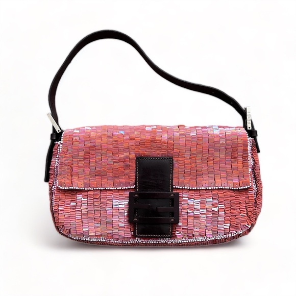 Baguette - Pink sequin and leather bag